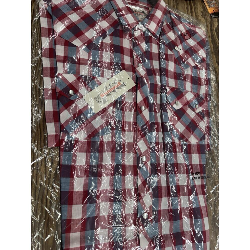 Vintage Stagecoach Western Shirt LT Large Tall Plaid Pearl Snap Short Sleeve New